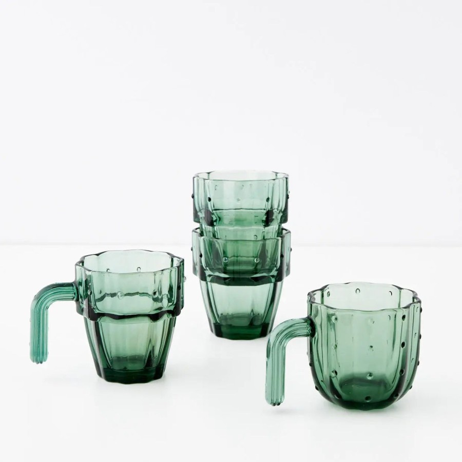 GigiandTom Saguaro Cactus Glass Set Of 4 Green | Drinkware