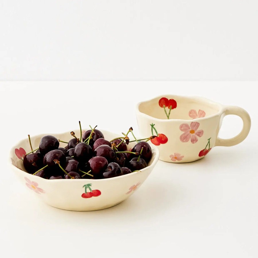 GigiandTom Painted Cherry Ceramic Bowl Red | Tableware