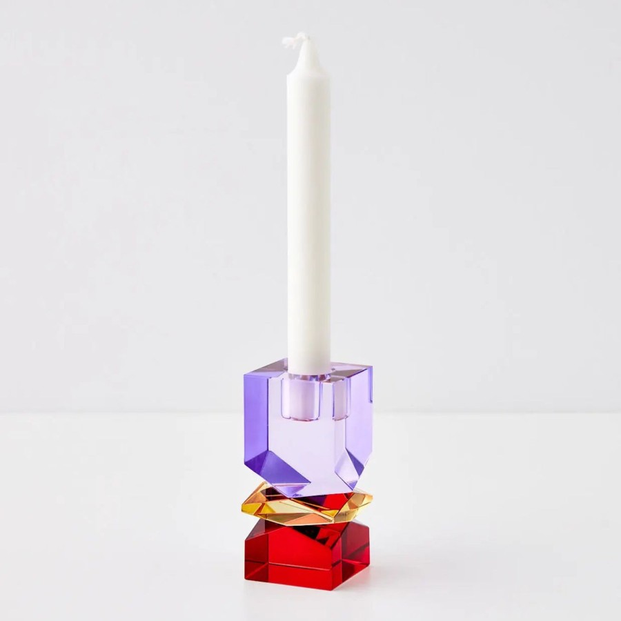 GigiandTom Technicolour Crystal Taper Candle Holder Purple Red | Candle Holders