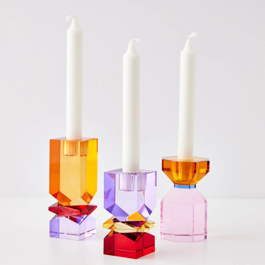 GigiandTom Technicolour Crystal Taper Candle Holder Purple Red | Candle Holders