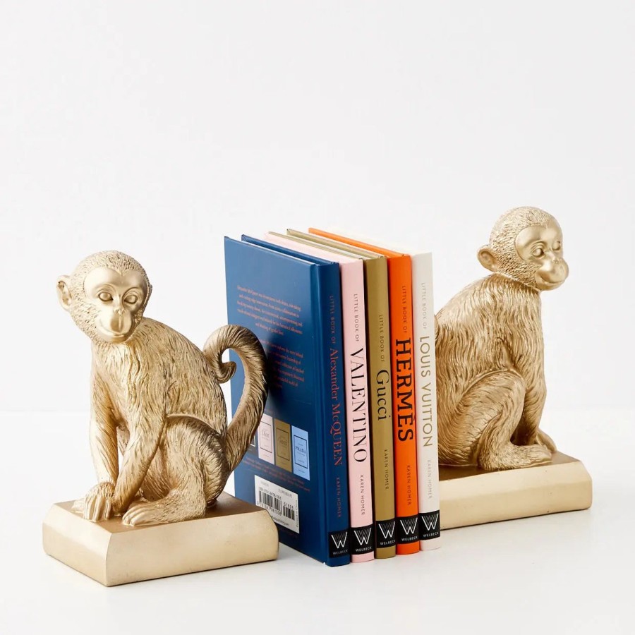 GigiandTom Monkey Resin Bookend Duo Gold | Decorative Objects & Trays