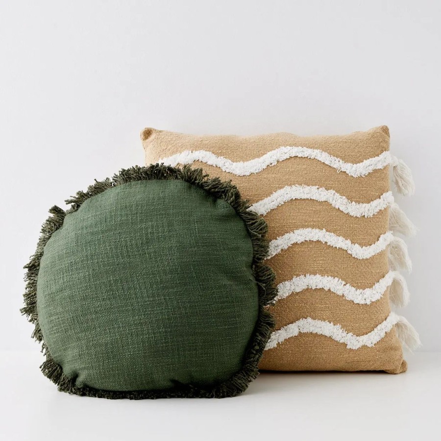 GigiandTom Shaggy Round Cotton Cushion With Insert Green | Cushions & Throws