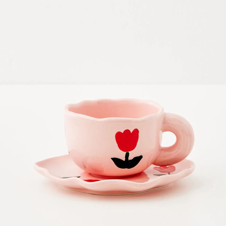 GigiandTom Tulip Ceramic Tea Cup And Saucer Pink | Mugs & Teacups