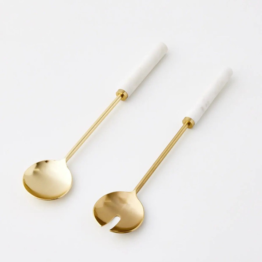 GigiandTom Luxe Marble/Gold Salad Server Set | Serveware