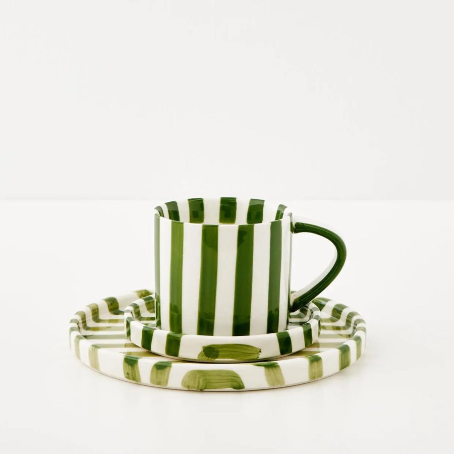 GigiandTom Hand Painted Coffee Cup And Plate Green | Mugs & Teacups