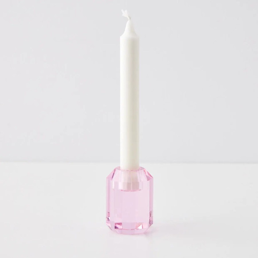 GigiandTom Briolette Crystal Taper Candle Holder Pink | Candle Holders