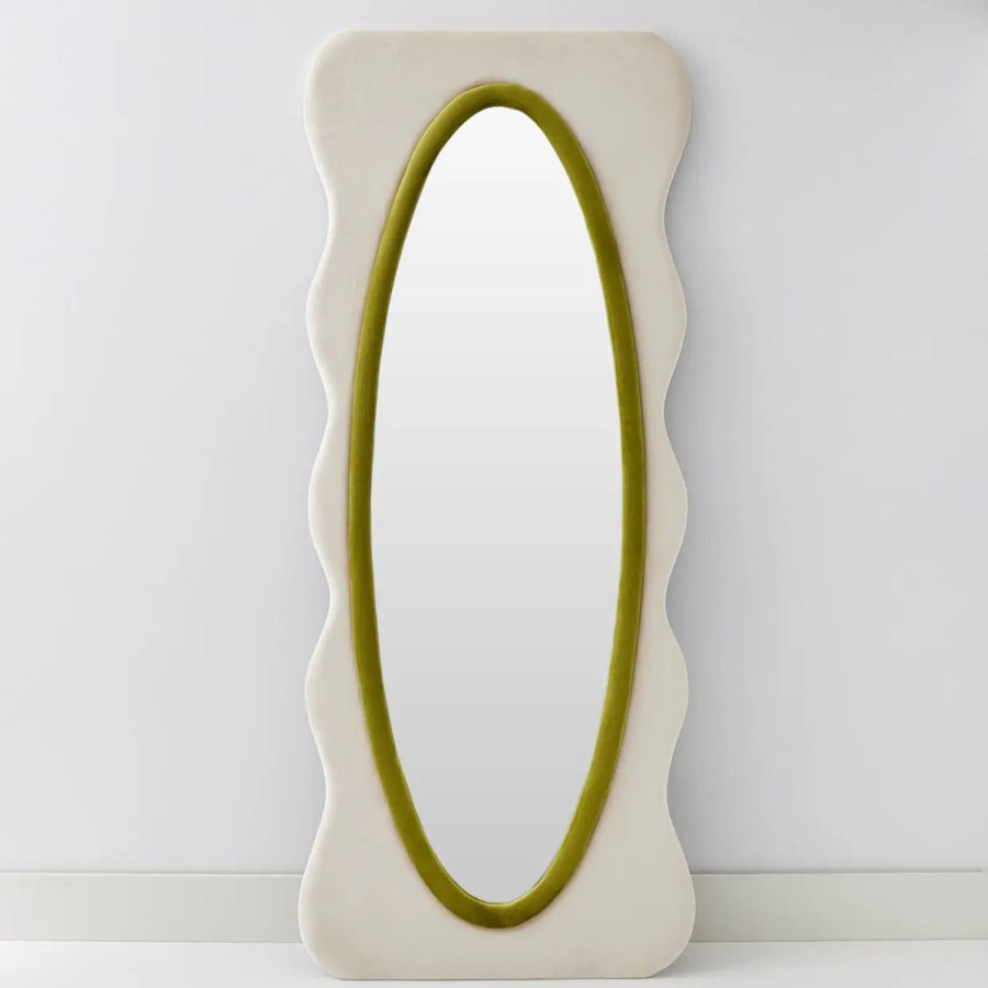 GigiandTom Squiggle Wavy Velvet Full Length Mirror Cream/Green | Mirrors