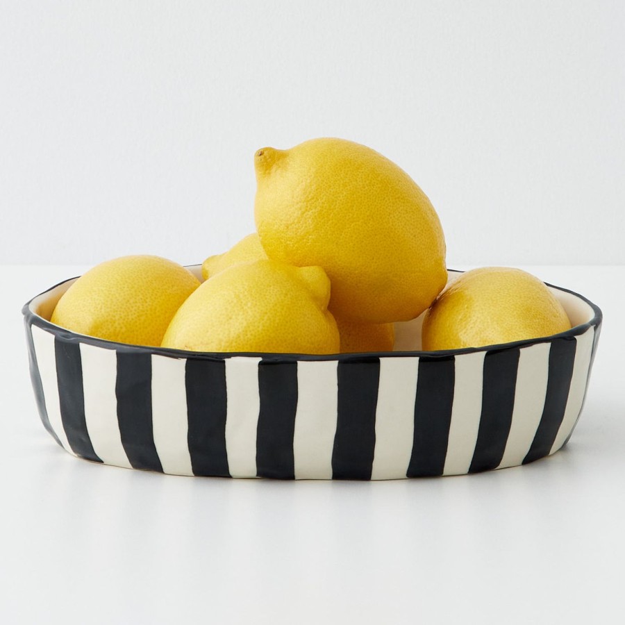 GigiandTom Stripe Shallow Ceramic Serving Bowl | Serveware