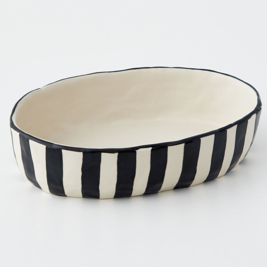 GigiandTom Stripe Shallow Ceramic Serving Bowl | Serveware