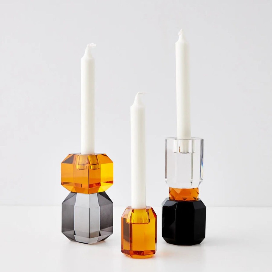 GigiandTom Brilliant Crystal Taper Candle Holder Clear Black | Candle Holders