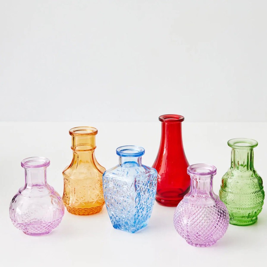 GigiandTom Vintage Bud Coloured Glass Vase Set 6 | Vases