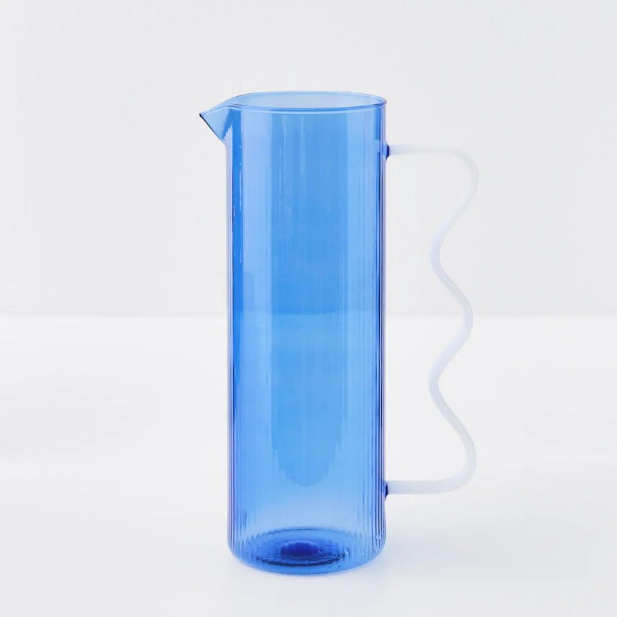 GigiandTom Ribbed Glass Jug Blue | Jugs & Carafes