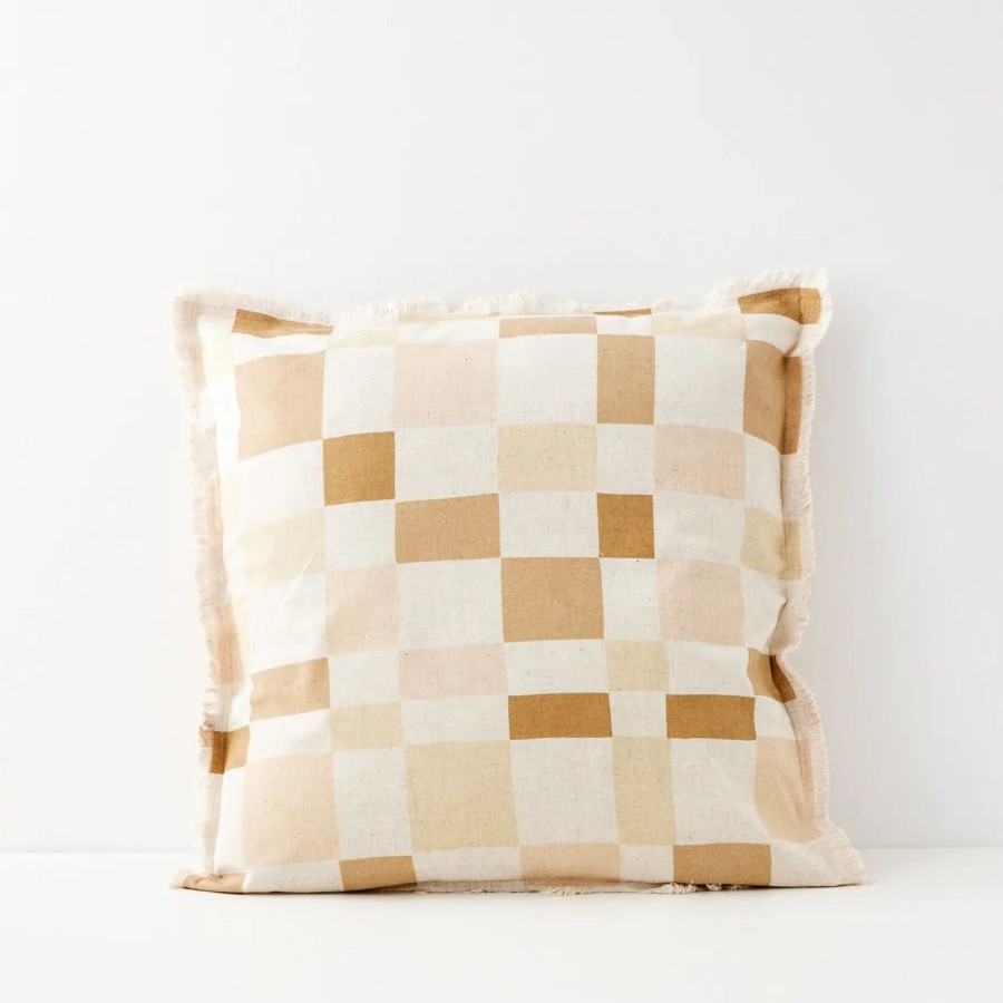 GigiandTom Checkered Fringed Cushion With Insert Beige | Cushions & Throws