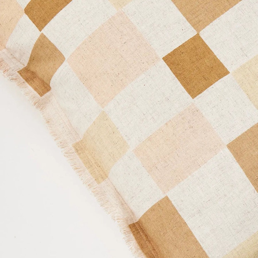 GigiandTom Checkered Fringed Cushion With Insert Beige | Cushions & Throws