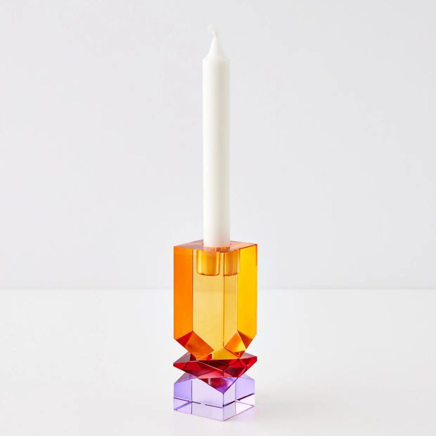 GigiandTom Technicolour Crystal Taper Candle Holder Amber Purple | Candle Holders