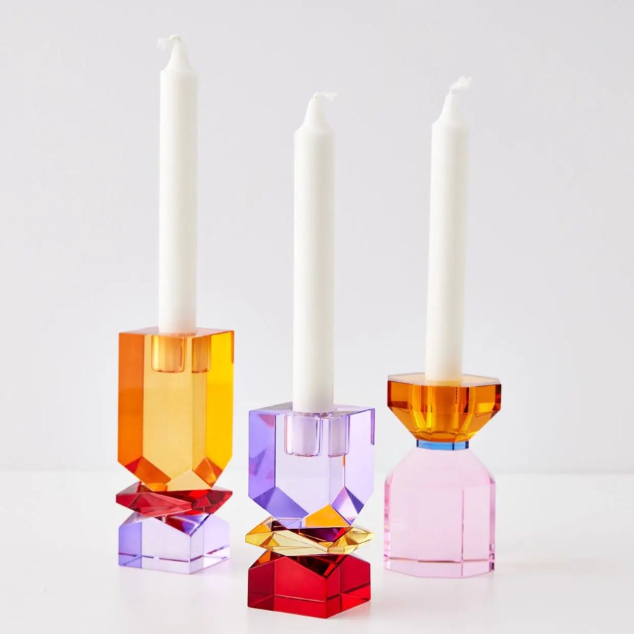 GigiandTom Technicolour Crystal Taper Candle Holder Amber Purple | Candle Holders