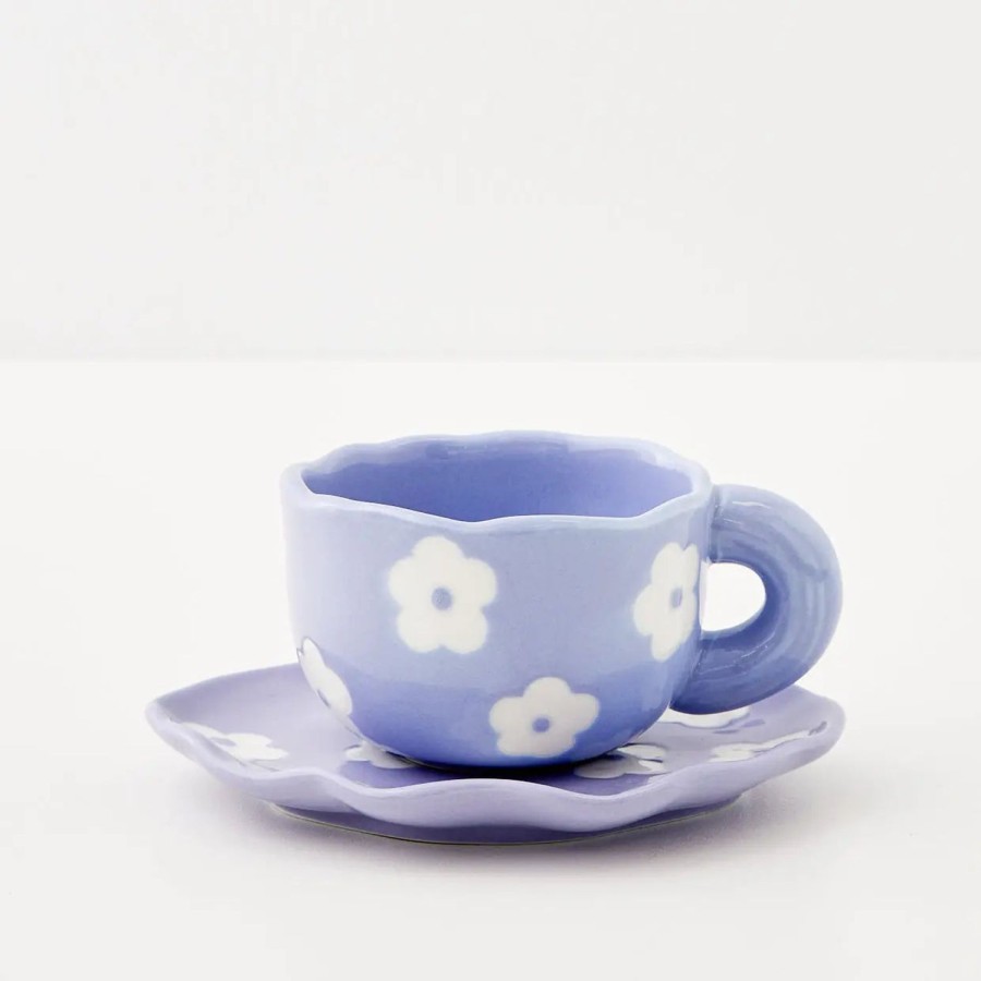 GigiandTom Daisy Ceramic Tea Cup And Saucer Lilac | Mugs & Teacups