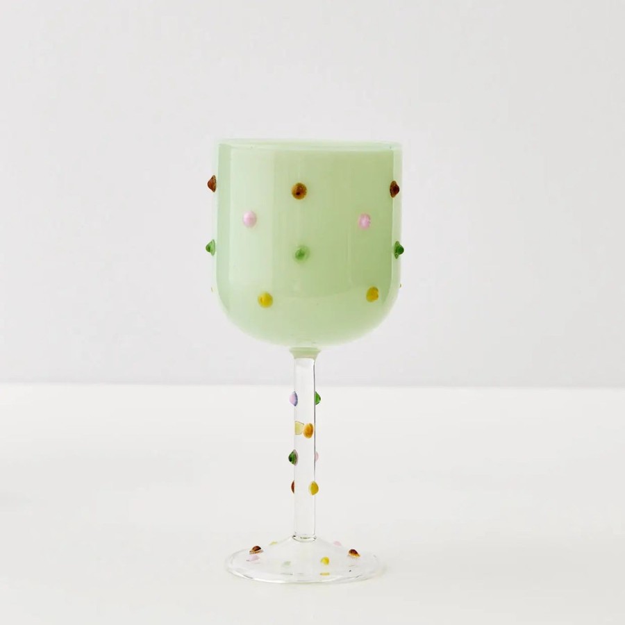 GigiandTom Dotted Wine Glass Green | Wine Glasses