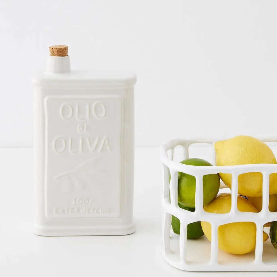 GigiandTom Sicilian Ceramic Olive Oil Bottle Ivory | Kitchen Accessories