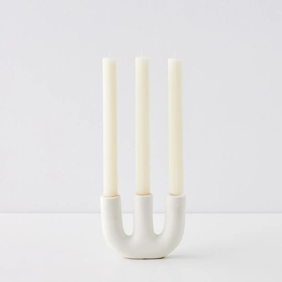 GigiandTom Candelabra Ceramic Taper Candle Holder White | Candle Holders