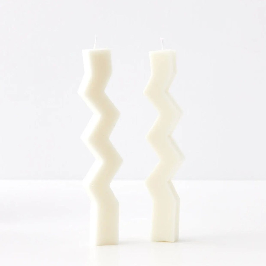 GigiandTom Zigzag Taper Candle White 2 Pack | Candles