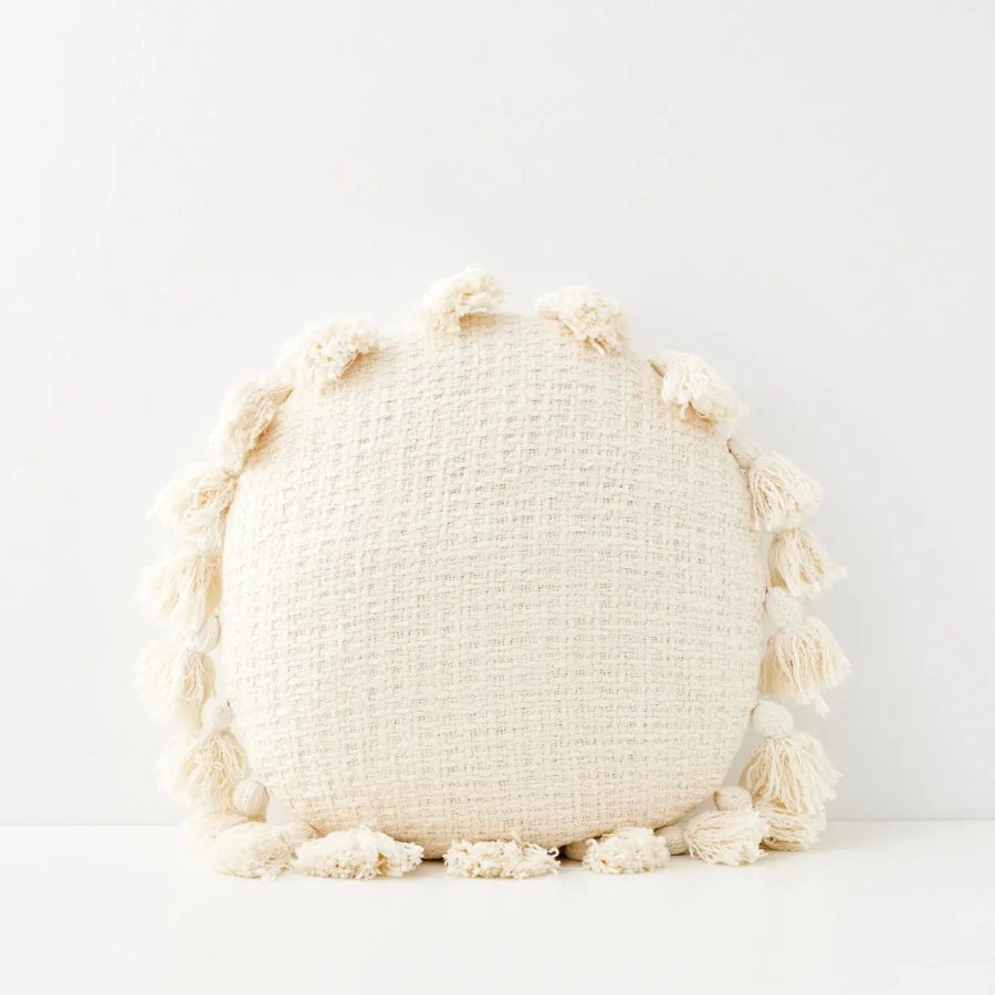 GigiandTom Round Tassel Cushion With Insert White | Cushions & Throws