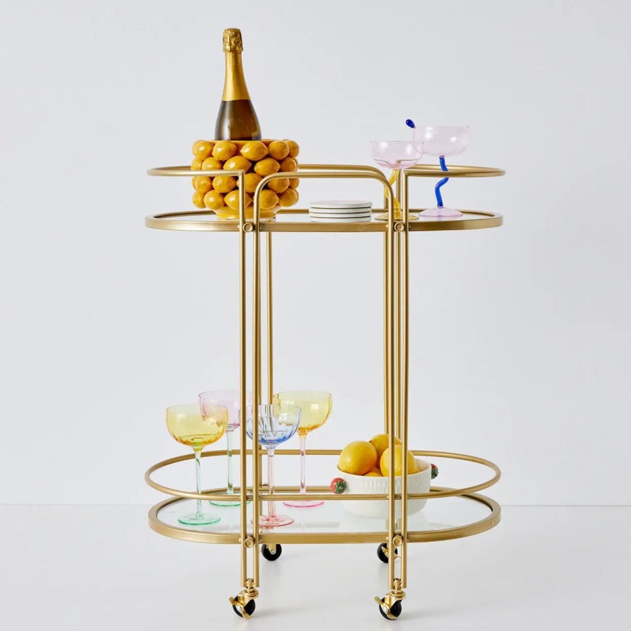 GigiandTom Retro Two-Tier Metal Bar Cart Gold | Bar Tools & Accessories