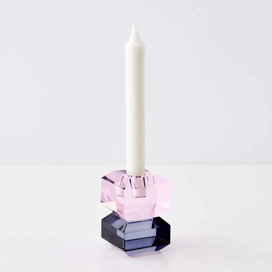 GigiandTom Edgy Crystal Taper Candle Holder Smoke Pink | Candle Holders