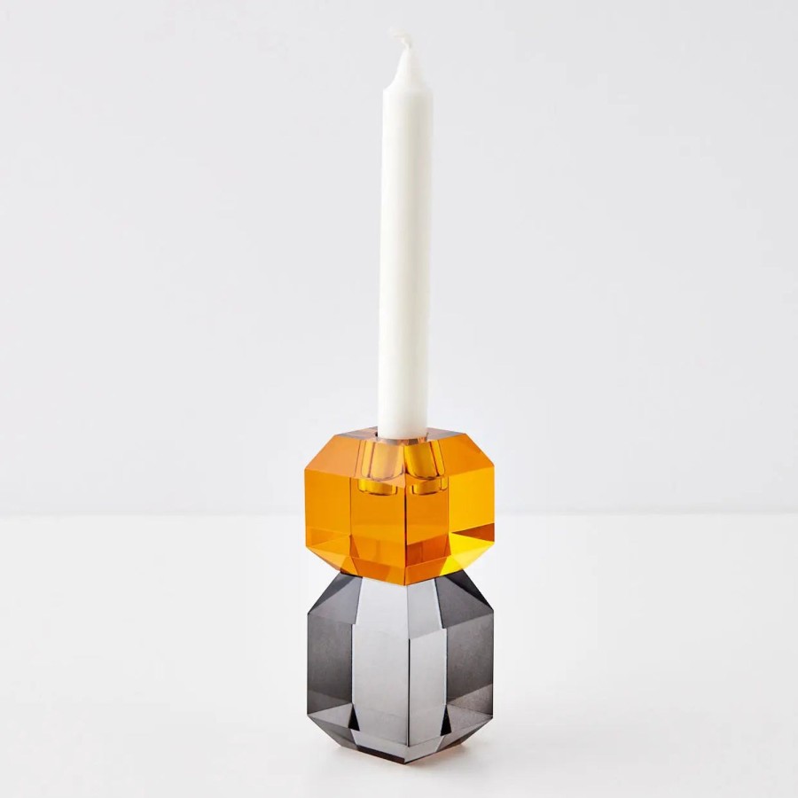 GigiandTom Edgy Crystal Taper Candle Holder Amber Smoke | Candle Holders