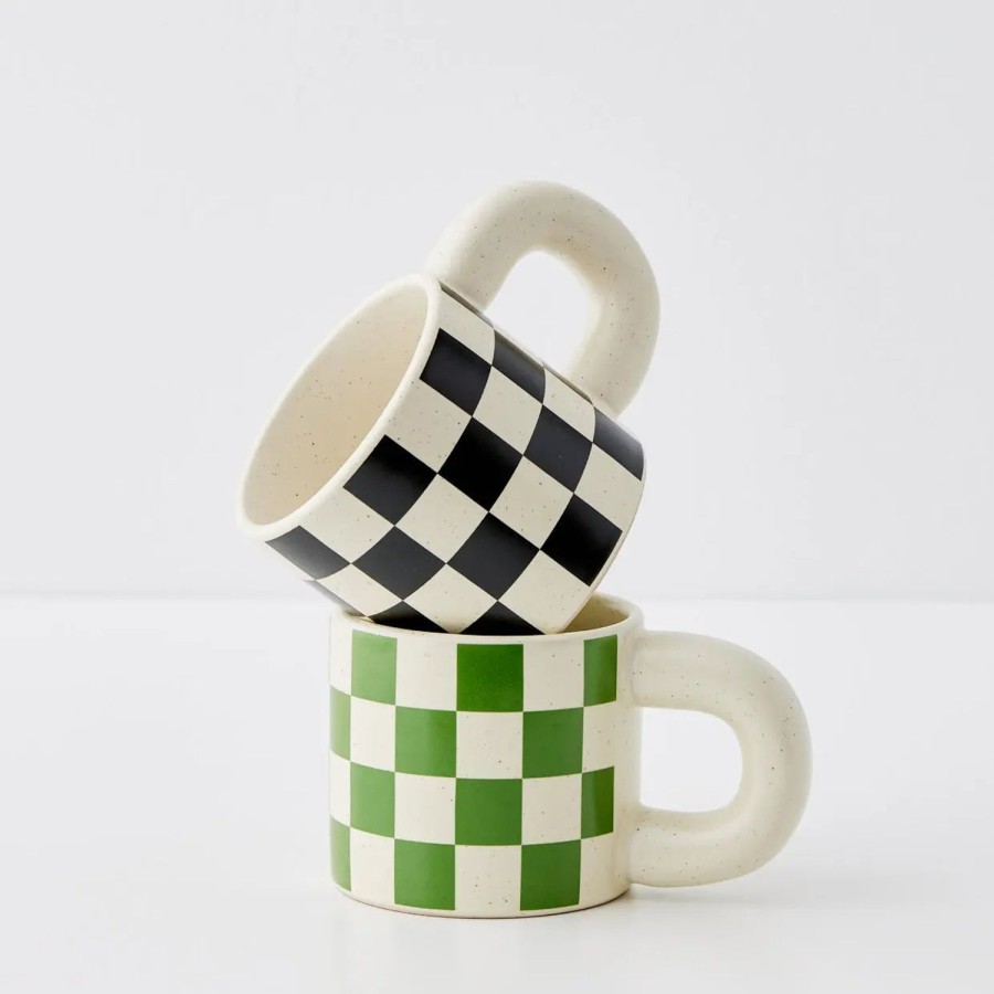 GigiandTom Checkerboard Ceramic Mug Green | Mugs & Teacups